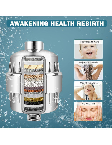 Filtro de Ducha FEELSO 18 Etapas para Agua Dura 0.40 kg