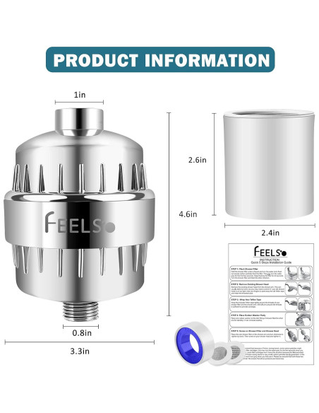Filtro de Ducha FEELSO 18 Etapas para Agua Dura 0.40 kg