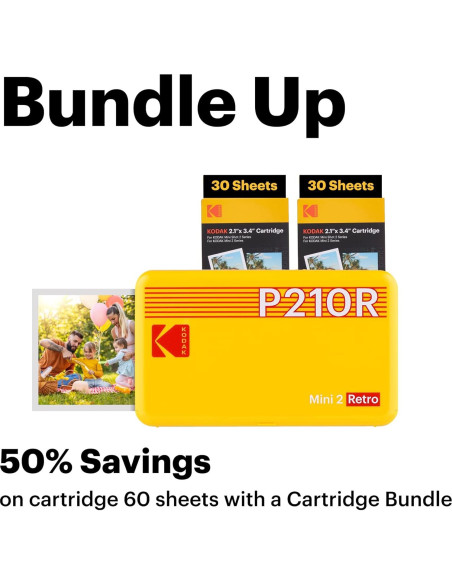 Impresora de Fotos Portátil Kodak Mini 2 Retro 4PASS 68 Hojas