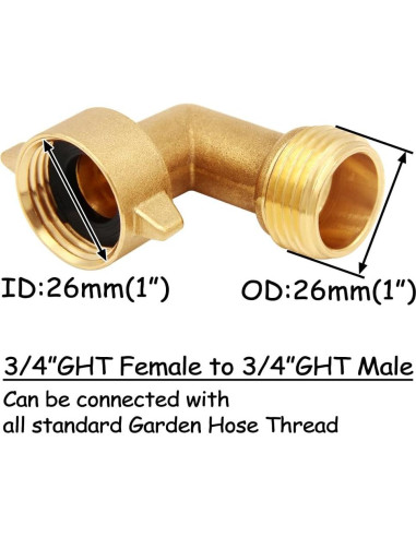 Conector de manguera de bronce Uenede 3/4" GHT codo 90