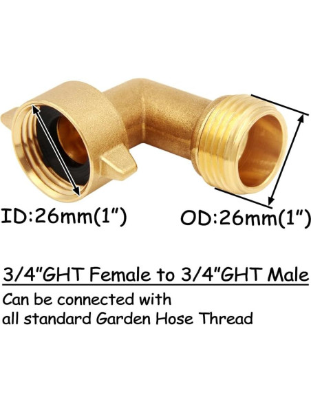 Conector de manguera de bronce Uenede 3/4" GHT codo 90