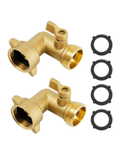 Codo de Manguera de Jardín 90 Latón 3/4" con Válvula - 2 Pzas