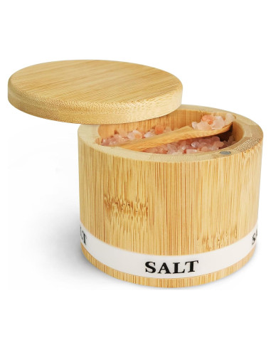 Caja de Sal de Bambú ThougrLyh con Tapa Giratoria 226 g