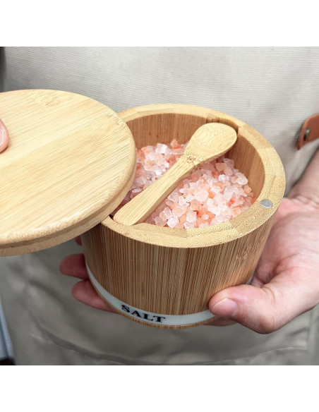 Caja de Sal de Bambú ThougrLyh con Tapa Giratoria 226 g