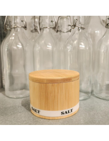 Caja de Sal de Bambú ThougrLyh con Tapa Giratoria 226 g