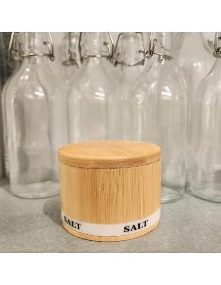 Caja de Sal de Bambú ThougrLyh con Tapa Giratoria 226 g