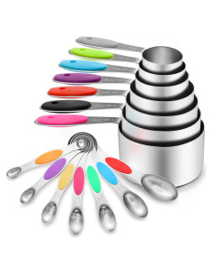 Juego de 15 Tazas y Cucharas Medidoras YIHONG Acero Inoxidable