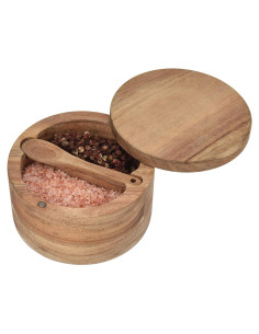 Bandeja de Sal y Pimienta Acacia con Tapa Magnética 2 Compartimentos