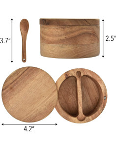 Bandeja de Sal y Pimienta Acacia con Tapa Magnética 2 Compartimentos 2