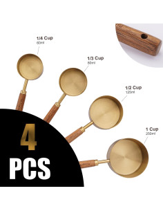 Juego de Tazas y Cucharas Medidoras SHIKORI Doradas 4 Piezas 2