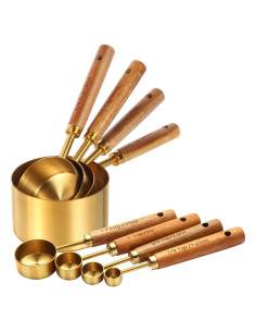 Juego de Tazas y Cucharas Medidoras Riqwm Iro 8 Piezas Oro