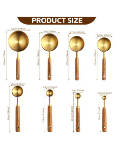 Juego de Tazas y Cucharas Medidoras Riqwm Iro 8 Piezas Oro 2