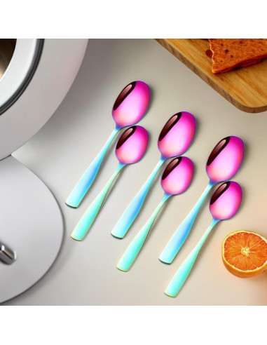 Juego de 6 cucharas de acero inoxidable THSHQL arcoíris 15,3 cm