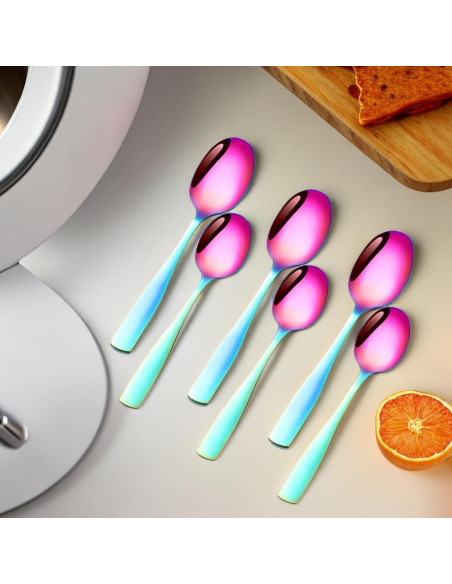 Juego de 6 cucharas de acero inoxidable THSHQL arcoíris 15,3 cm