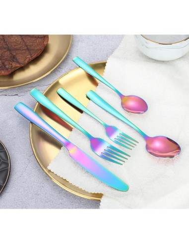 Juego de 6 cucharas de acero inoxidable THSHQL arcoíris 15,3 cm
