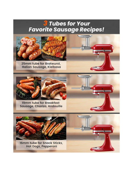 Kit embutidor de salchichas Kitchenaid RAFBAR 3 tubos acero