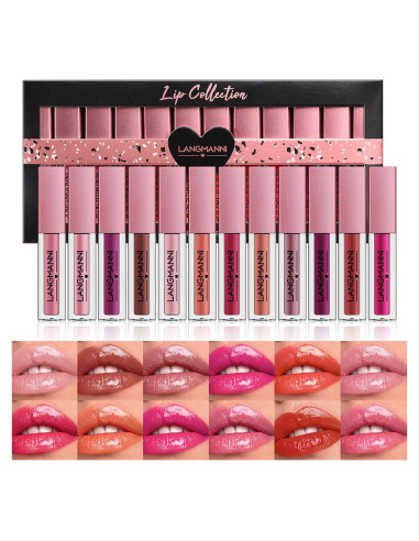 Set de 12 Pintalabios Líquido Dulele Hidratante y Brillante