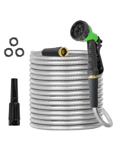 Manguera de Jardín de Acero Inoxidable 30,48 m con Boquillas