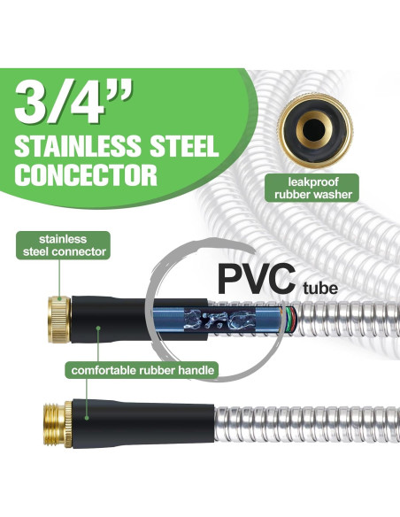 Manguera de Jardín de Acero Inoxidable 30,48 m con Boquillas