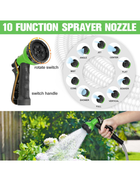 Manguera de Jardín de Acero Inoxidable 30,48 m con Boquillas