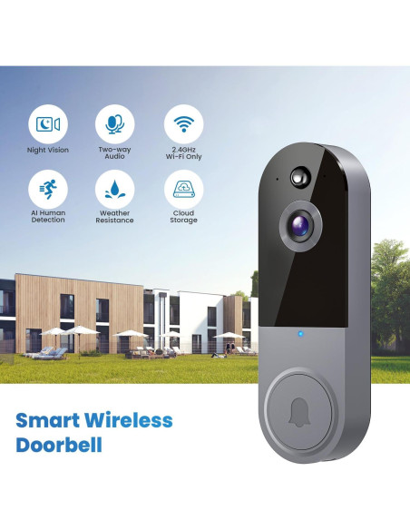 Cámara de Timbre de Video 1080P Lunelyx Plata WiFi 2.4G