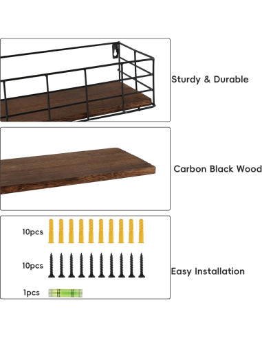 Estantes Flotantes Fixwal 4 Piezas Paulownia Negro