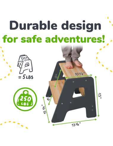 Escalera de Madera Ocodile 2 Pasos Antideslizante Gris