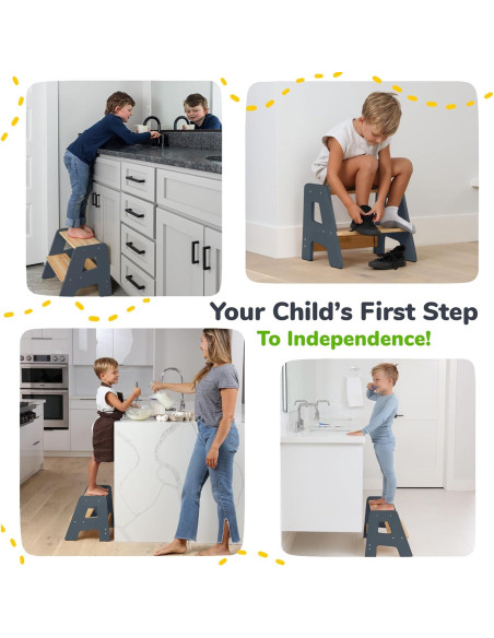 Escalera de Madera Ocodile 2 Pasos Antideslizante Gris