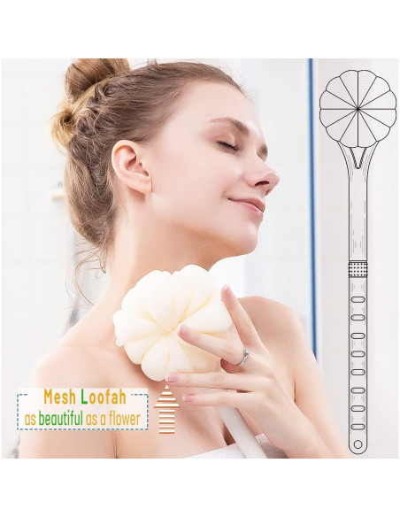 Cepillo de Ducha Exfoliante HONOMA con Lufa y Mango Largo 35,56 cm