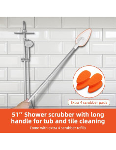 Cepillo de Baño Qaestfy con Mango Largo 129,54 cm y 5 Almohadillas 2