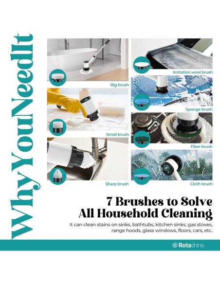 Limpiador Eléctrico RotaShine con 7 Cabezas Reemplazables