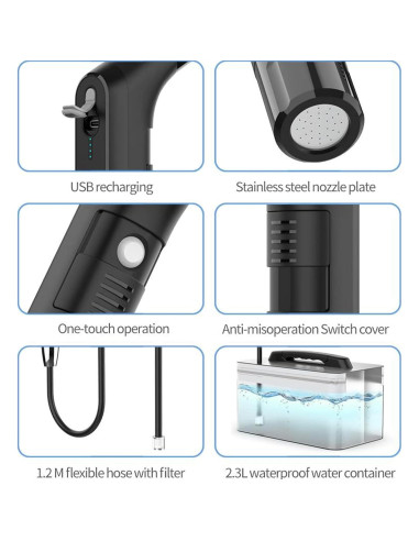 Rociador de Bidet Portátil Rutell 2.3L Recargable USB Negro