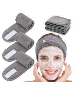 Diadema Facial de Spa Whaline - Paquete de 4 Toallas Rizo Gris