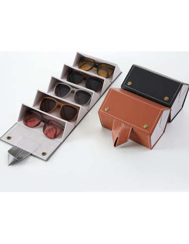 Estuche Organizador de Gafas TOPINCN Plegable 5 Ranuras Cuero