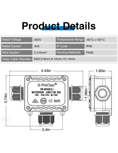 Caja de Conexiones Impermeable QIANZHIYUAN IP68 3 Vías