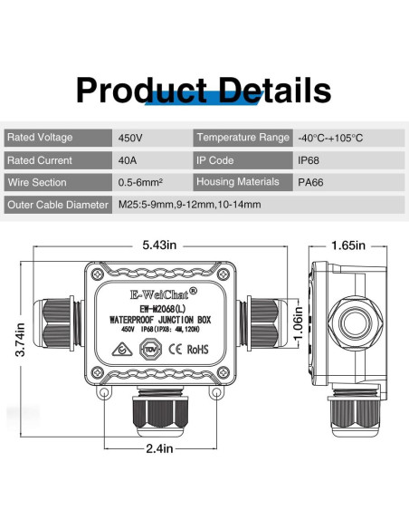 Caja de Conexiones Impermeable QIANZHIYUAN IP68 3 Vías