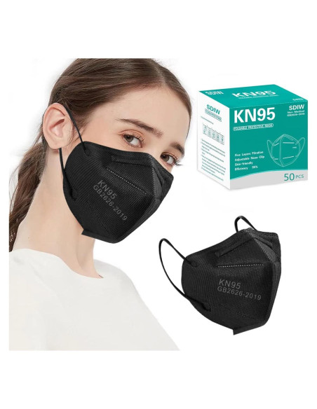 Mascarillas KN95 Negras 50PCS 5 Capas Filtro Eficiente 95%