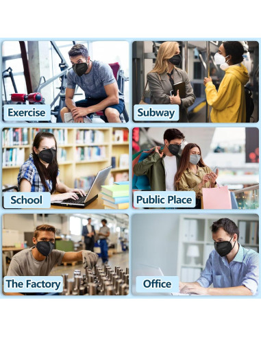 Mascarillas KN95 Negras 50PCS 5 Capas Filtro Eficiente 95%