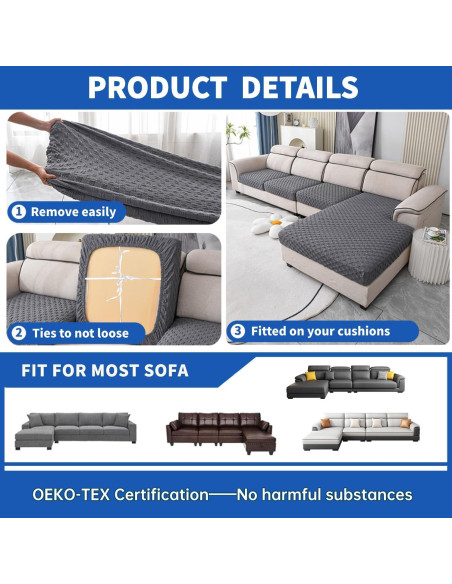 Funda de Cojín Sofá YEMYHOM 3 Piezas Gris Claro Rayas