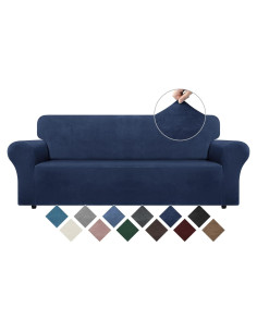 Funda de Sofá Elástica WEERRW Terciopelo Azul Marino Grande