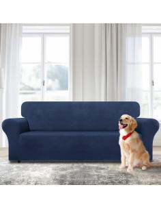 Funda de Sofá Elástica WEERRW Terciopelo Azul Marino Grande 2