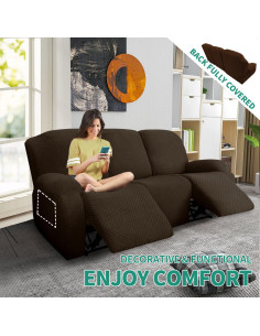 Funda de Sofá Reclinable YEMYHOM 8 Piezas Jacquard Café 2