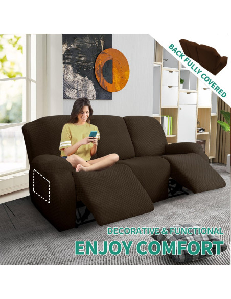 Funda de Sofá Reclinable YEMYHOM 8 Piezas Jacquard Café