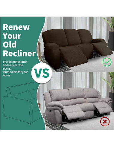 Funda de Sofá Reclinable YEMYHOM 8 Piezas Jacquard Café