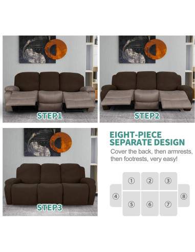 Funda de Sofá Reclinable YEMYHOM 8 Piezas Jacquard Café