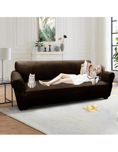 Funda de Sofá Pfrstuv 3 Plazas Café Estirable y Elástico