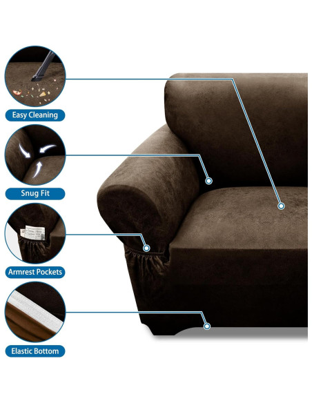 Funda de Sofá Pfrstuv 3 Plazas Café Estirable y Elástico