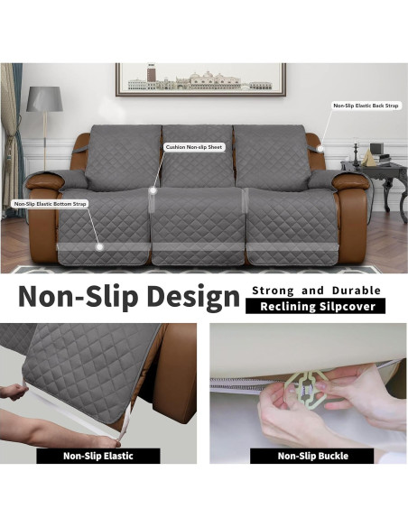 Funda Sofá Recliner Easy-Going 3 Plazas Gris Claro Antideslizante