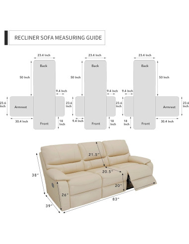 Funda Sofá Recliner Easy-Going 3 Plazas Gris Claro Antideslizante