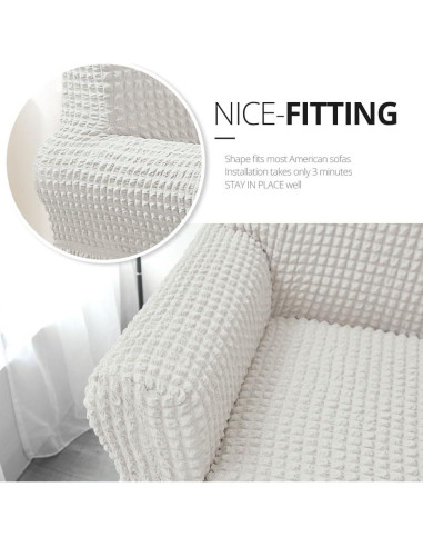 Funda de Sofá NICEEC Marfil Universal 3 Plazas Ajustable